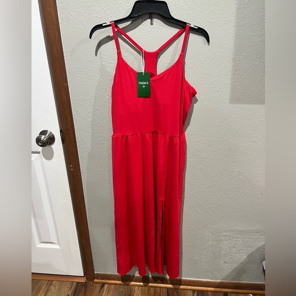 HALARA Dresses & Skirts - HALARA Bold Red Racerback Maxi Dress NWT Size L Side Slit